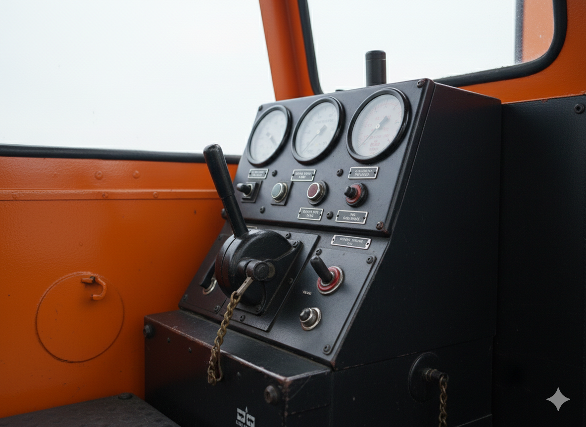photo of the controlstand with levers an knobs of the Henschel DHG 700C